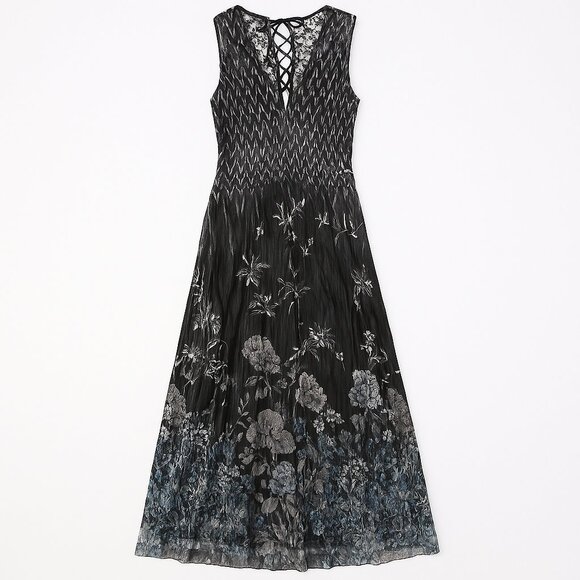 Komarov Hydrangea Border Lace-Up Back Maxi Dress-S - Picture 1 of 14
